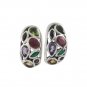 Curve Round Multicolor Gen' Stone 925 Sterling Silver Stud Earrings