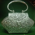 Floral Engrave Chain Evening Bag Purse Handmade 925 Sterling Silver Handle