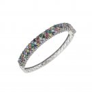 8" Circle Dot Cluster Multicolor Gemstone 925 Sterling Silver Bracelet Bangle