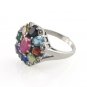 Multi Color Gemstone Statement Oval Cocktail 925 Sterling Silver Ring