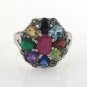 Multi Color Gemstone Statement Oval Cocktail 925 Sterling Silver Ring