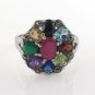 Multi Color Gemstone Statement Oval Cocktail 925 Sterling Silver Ring