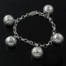 15mm Hammer Round Ball Charm Link Chain 925 Sterling Silver Bracelet