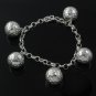 15mm Hammer Round Ball Charm Link Chain 925 Sterling Silver Bracelet