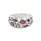 Oval Cluster Multicolor Gemstone Mini Band 925 Sterling Silver Ring