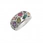 Oval Cluster Multicolor Gemstone Mini Band 925 Sterling Silver Ring