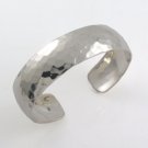 6.25" 17mm Hammered 925 Sterling Silver Dome Band Open Cuff Bracelet Polish
