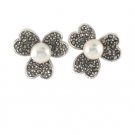 Heart Petal Flower Marcasite 925 Sterling Silver Vintage Earrings