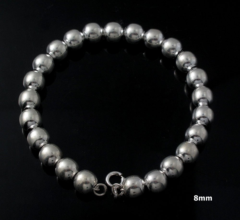 8mm Bead Ball Chain Strand 925 Sterling Silver Bracelet Polish