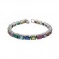 6.5" Oval Row Link Chain Multicolor Gemstone 925 Sterling Silver Bracelet