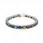 6.5" Oval Row Link Chain Multicolor Gemstone 925 Sterling Silver Bracelet