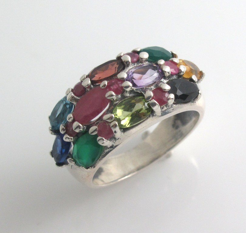 Multicolor Ruby Gemstone Band Gemstone 925 Sterling Silver Ring Cluster