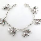 Elephant Dangle Multicolor Gemstone 925 Sterling Silver Link Chain Bracelet