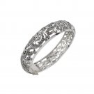 7" Floral Filigree Marcasite 925 Sterling Silver Bracelet Bangle