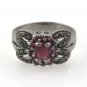 Red Ruby Floral Flower Marcasite 925 Sterling Silver Ring