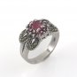 Red Ruby Floral Flower Marcasite 925 Sterling Silver Ring
