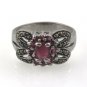 Red Ruby Floral Flower Marcasite 925 Sterling Silver Ring