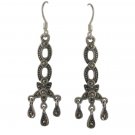 Chandelier Teardrop Dangle Marcasite 925 Sterling Silver Vintage Earrings