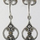 Fleur de Lis Dangle Gem Stone Marcasite Sterling Silver Earrings