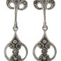 Fleur de Lis Dangle Gem Stone Marcasite Sterling Silver Earrings