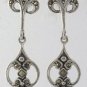 Fleur de Lis Dangle Gem Stone Marcasite Sterling Silver Earrings