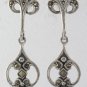 Fleur de Lis Dangle Gem Stone Marcasite Sterling Silver Earrings