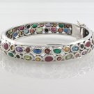 Two Row Gemstone Multcolor Marcasite 925 Sterling Silver Bangle Round Band