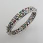 Two Row Gemstone Multcolor Marcasite 925 Sterling Silver Bangle Round Band