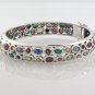 Two Row Gemstone Multcolor Marcasite 925 Sterling Silver Bangle Round Band