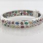 Two Row Gemstone Multcolor Marcasite 925 Sterling Silver Bangle Round Band