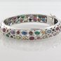 Two Row Gemstone Multcolor Marcasite 925 Sterling Silver Bangle Round Band