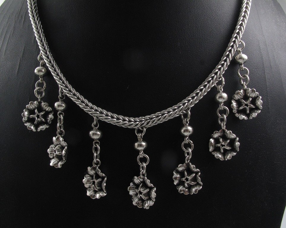 18" 5mm Flower Dangle Snake Braid Chain 925 Sterling Silver Necklace Pendant