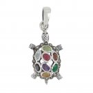 Turtle Marcasite Muticolor Gemstone 925 Sterling Silver Pendant