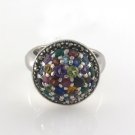 Multi Color Gemstone Round Ball Cluster Stone Cocktail 925 Sterling Silver Ring