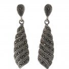 Spiral Long Vintage Dangle Marcasite 925 Sterling Silver Earrings