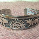 6.5" Hobi Sunface Headdress Bison Tribal 925 Sterling Silver Cuff Bracelet