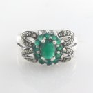Green Agate Butterfly Ribbon Gemstone Marcasite 925 Sterling Silver Ring