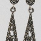 Long Teardrop Journey Vingate 925 Sterling Silver Marcasite Dangle Earrings
