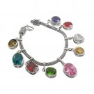 4mm Multicolor Glass Stone Braid Chain Dangle 925 Sterling Silver Bracelet