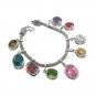 4mm Multicolor Glass Stone Braid Chain Dangle 925 Sterling Silver Bracelet