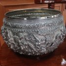 Antique Vintage Deity Repousse Handmade Engrave Fine Silver Bowl Home Décor