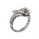 6.5" Cluster Multicolor Gemstone Dragon Marcasite 925 Sterling Silver Bangle