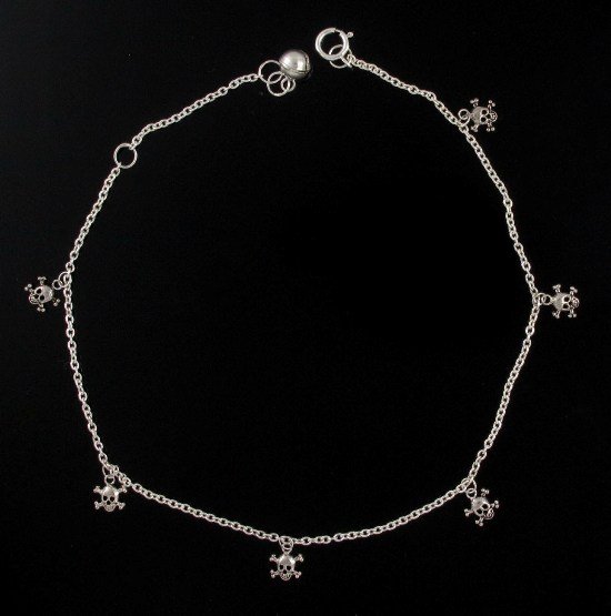 Gothic Skull Cross Bone Dangle 925 Sterling Silver Chain Anklet Bracelet