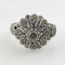 Elegant Blossom Flower Marcasite 925 Sterling Silver Ring Vintage
