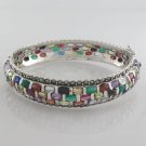 Square Cluster Multicolor Marcasite 925 Sterling Silver Bangle Round Bracelet