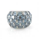 Blue Topaz Round Chess Band 925 Sterling Silver Ring