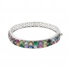 6.5" Two Row Oval Multicolor Gemstone 925 Sterling Silver Bangle