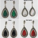 Vintage Stone Teardrop Drop Marcasite 925 Sterling Silver Stud Earrings