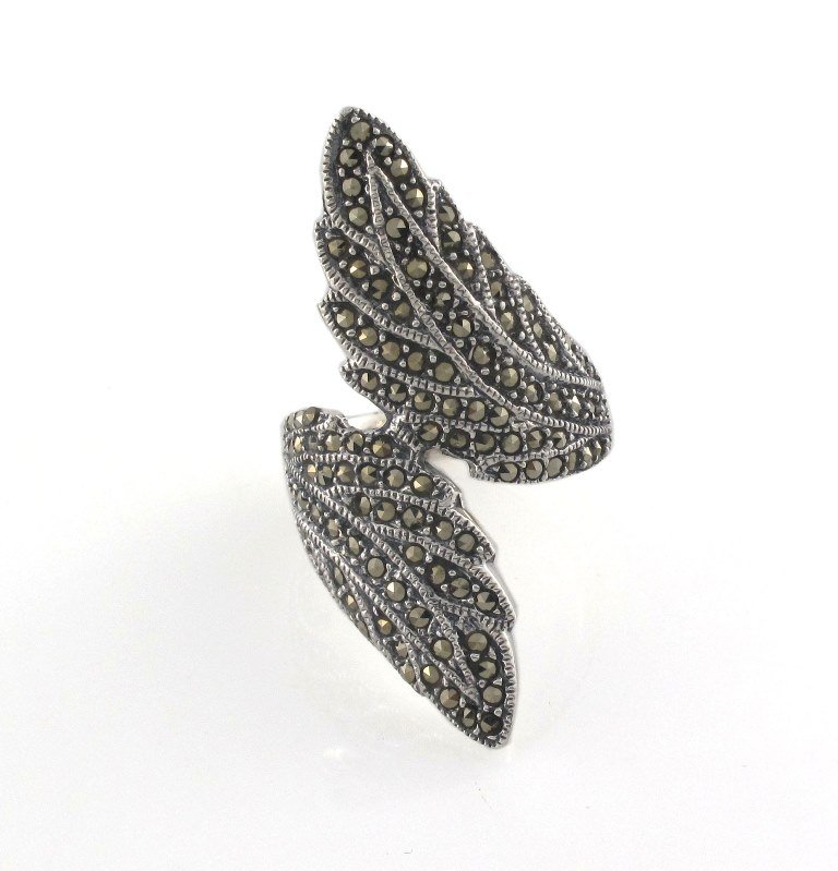 Leaf Wrap 925 Sterling Silver Marcasite Ring Vintage