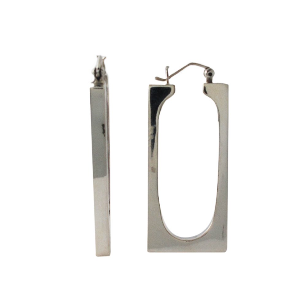 Long Thick Round Rectangle 925 Sterling Silver Earrings Plain Polish Geometric